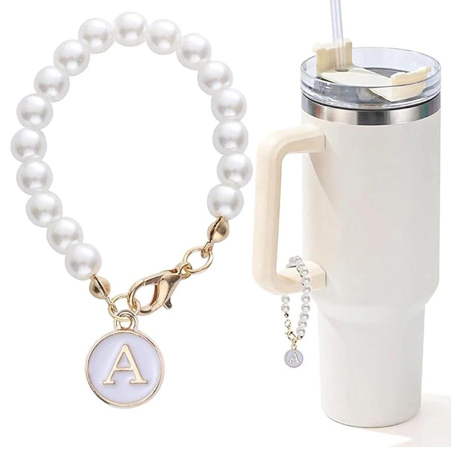 Letter Charm for Stanley Cup Pearl Chain Initial Charms for Handle Stuff Decor Water Bottle Jewelry Tumbler Personal